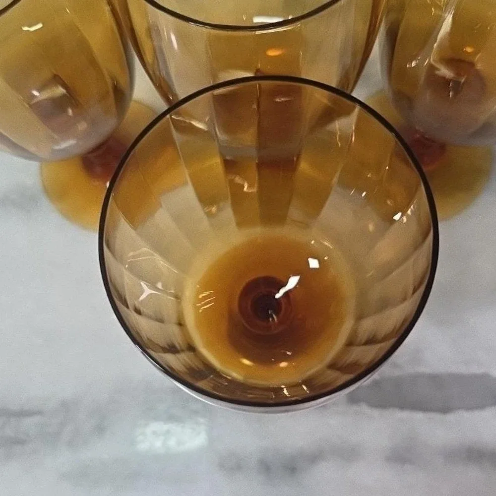 Amber Ribbed Optic Wine Glasses, Set of 4,‎ Vtg Stemware, Replacement Drinkware